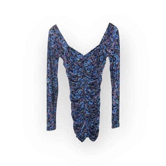ROTATE by Birger Christensen Floral Long Sleeve Ruched Mini Dress Size US 4 - Picture 9 of 12